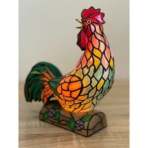 Tiffany Stained Glass Style Rooster Lamp Cottagecore Whimsical Eccentric Country
